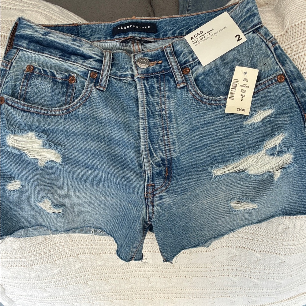 Aeropostale Women's Light Blue Ripped Jean Shorts Size 2 NWT